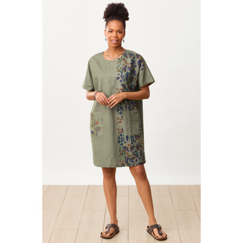 Shaheena Crew-Neck Drop-Sleeve Tunic Dress - Herb/Multi