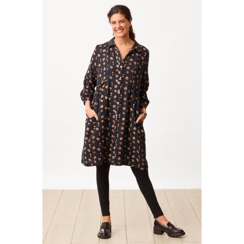 Vamika Button-Front Knee-Length Shirtdress - Black/Shale