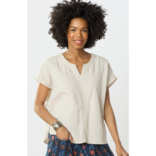 Isha Double Gauze Notch-Neck Top - Fleur de sel