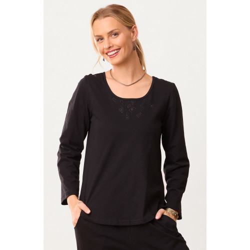 Maira Long-Sleeve Cotton Jersey Tee - Black