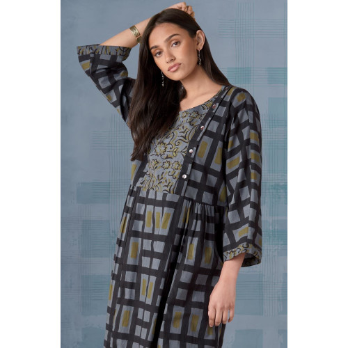 Tanuja Mixed Print Scoop-Neck Dress - Blue/Grey