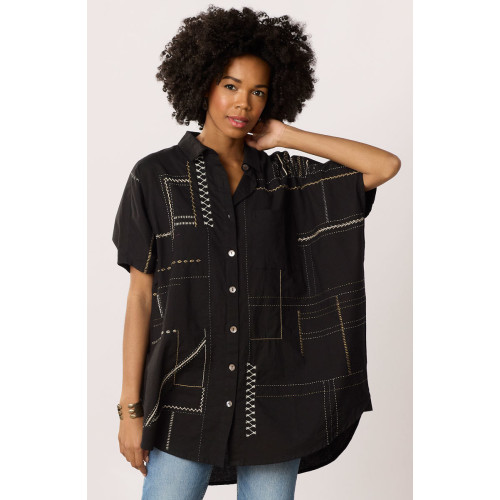 Mandvi Organic Cotton Oversized Sampler Shirt - Black
