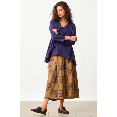 Ramya Organic Pull-On Split Skirt - Maple/Multi