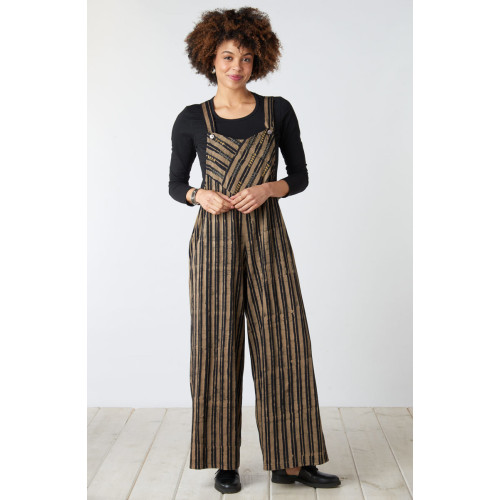 Deepti Batik Print Jersey Knit Cropped Overalls - Black/Shale