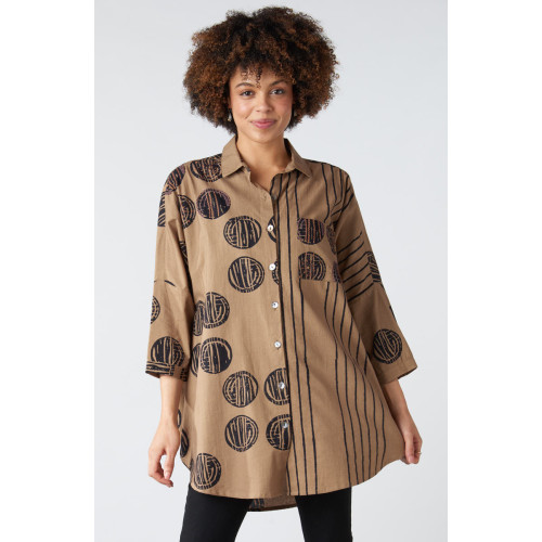 Mandvi Button-Down Oversized Shirt - Shale/Black